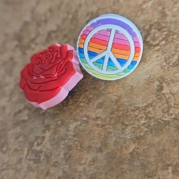 Red Rose and Peace Sign Shoe Croc Charms Set Sent As Shown Unisex Colorful - Picture 4 of 11